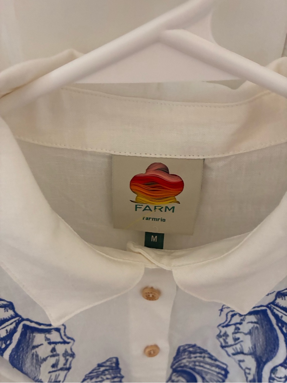FARM Rio White Linen Romper with Blue Shell & Palm Print - Picture 8 of 16